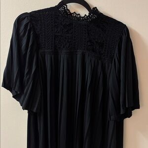 Cable & Gauge Black Pleated Lace Blouse